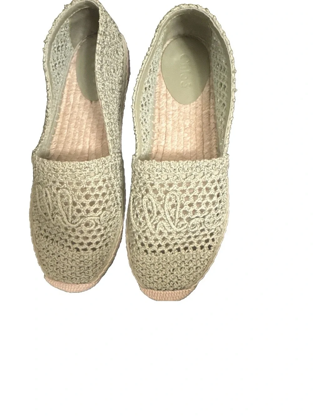 Chloe Crochet Espadrille Flats in Sage Green with Natural Jute Trim